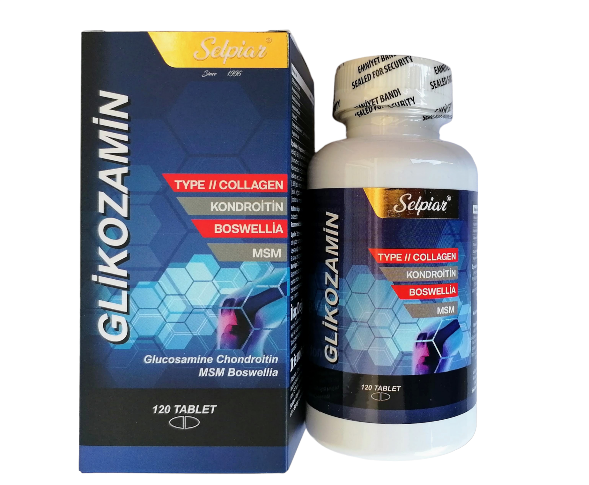 Selpiar Glucosamine & Chondroitin MSM Boswelia + Type II Collagen 120 Tb.